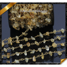 Citrine Chip Stone Wire Chain, Copper Gold Necklace Chain Jewelry (JD003)